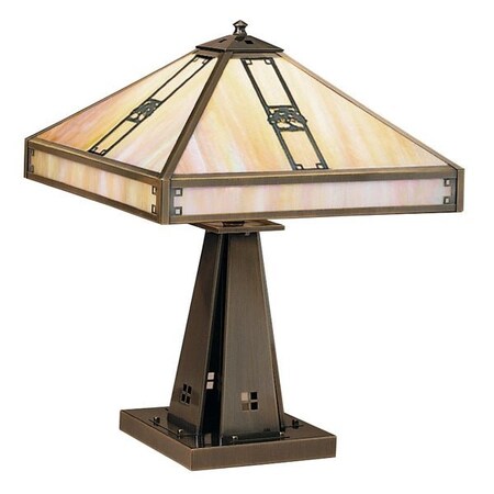 Arroyo Craftsman 16" Pasadena Table Lamp With Oak Tree Filigree, Raw Copper, Rain Mist Glass PTL-16ORM-RC